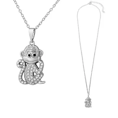 Sterling Silver Necklace W/ CZ Stones Monkey Pendant • $29.99