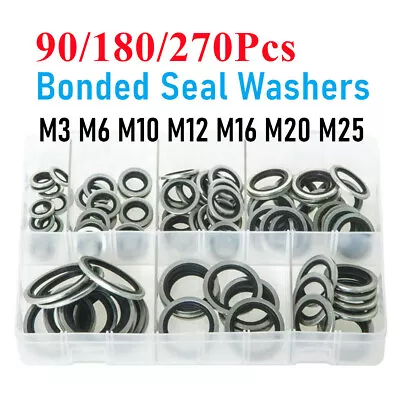 90/180/270PCS Bonded Seal Washers Kit Dowty Washers Zinc Plated Assorted Box Set • £8.79