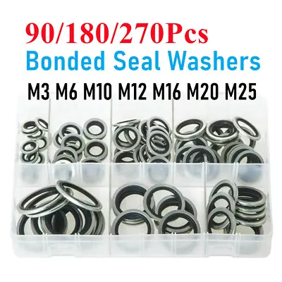£12.34 • Buy 90/180/270x Bonded Seal Washers Kit Dowty Washers Zinc Plated Assorted Box Set