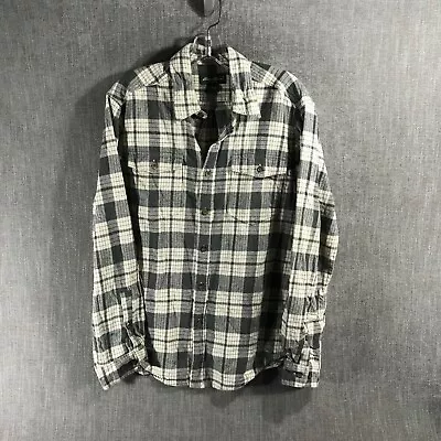 Eddie Bauer Long Sleeve Flannel Shirt Men's M Beige Grey Plaid • $4.85