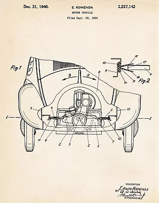 1940 VW Volkswagen Bug Beetle Patent Print Wall Art Poster Patent Drawing Gifts • $9.95