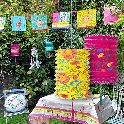 BOHO FLORAL GARLAND LANTERN Birthday Bohemian Garden Summer Party Decor Hanging • £4.90