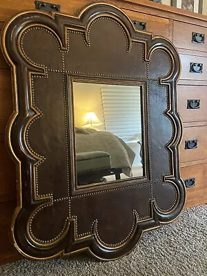 Vintage Baker Furniture Country Style Wall Mirror. Wood Leather And Studs. • $929.95