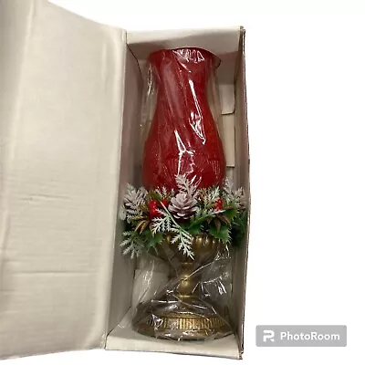 Vintage Hurricane Classic Candle And Holder Red Gold Floral • $10