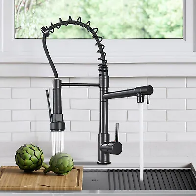 Matte Black Kitchen Faucet Pull Down Sprayer Swivel Single Handle Sink Mixer Tap • $34.69