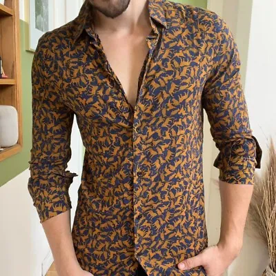 H&M Men's XL Leopard Cheetah Cat Print Button Down Shirt Collard Holiday Party • $13.99