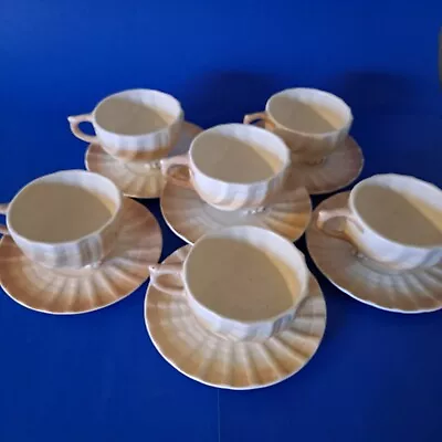 Vtg Joyeria Ropa Piel Arte Mexico Set Of 6 - Shell Soup Mug /Bowls / Underplates • $48