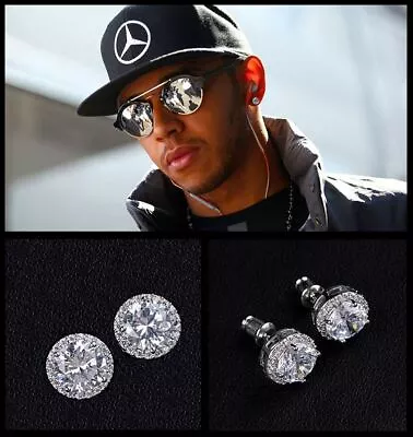 £8.95 • Buy Mens Lewis Hamilton LARGE 10mm 18ct White Gold Plate Crystal Diamond Earrings