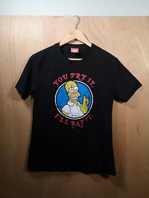 Y2K Vintage The Simpsons Homer Simpson Graphic Black T-shirt Size Small • £1.99