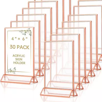 30 Pcs Clear Acrylic Table Sign Holders 4 X 6 Inches Double Sided Rose Gold B... • £66.71