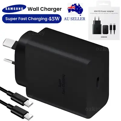 $33.99 • Buy Genuine Samsung 45W Super FAST Wall Charger PD Adapter & Type C USB-C Cable S23