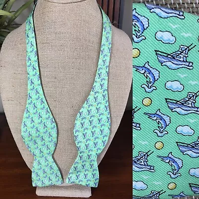 Vineyard Vines Mens Bow Tie Seafoam Green Fishing Boat Sail / SwordFish Silk • $29.99