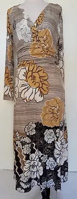 QUEENSPARK Womens Black/Ivory/Taupe Print Stretch Knit Dress Size 8 • $24.95