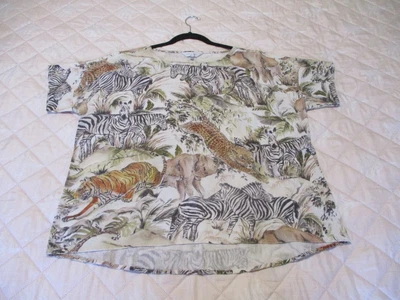$7 • Buy Grace Hill Ladies Size 14 Linen Blend Shirt, Tiger Zebra Elephant Design