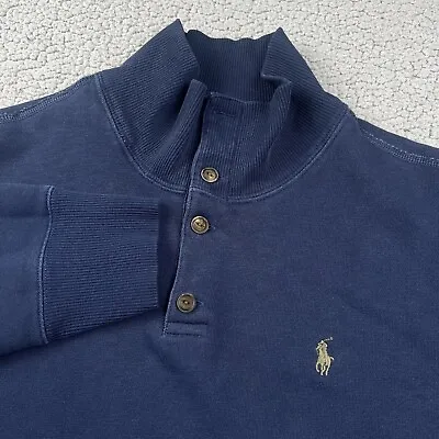 Polo Ralph Lauren Sweater Mens Large Dark Blue Pullover 1/4 Button Up Mock Neck • $20.90