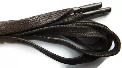 7mm Flat Waxed Cotton Excellent Quality METAL TIPPED Shoelaces Boots B2/3F • $2.89