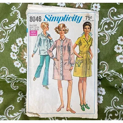 Vintage 1968 Sewing Pattern Simplicity 8046 Smock Housecoat Miss Size 12 • $10