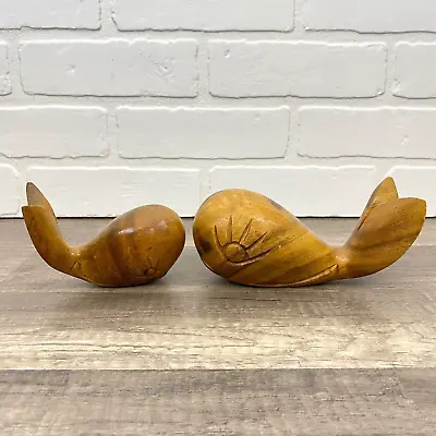 Set Of 2 Vintage Carved Wood Whale Figures Mom Baby Paperweight Boho Nautical • $19.99