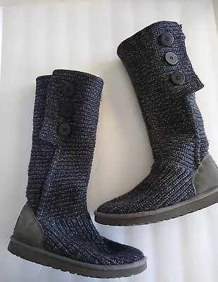 UGG Classic Cardy Women's Size 8 Knit Dark Gray Metallic Tall Boots 1876 Sweater • $29.99