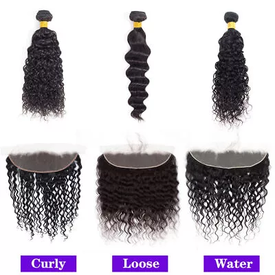 10A Human Hair Bundles With Frontal 13x4 Lace Frontal Remy Virgin Hair Extension • £69