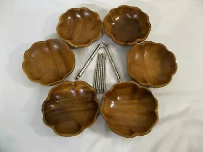 $36.72 • Buy Set Of 6 Flower Shaped 5  Wooden Bowls And HMQ Nutcracker With 6 Picks