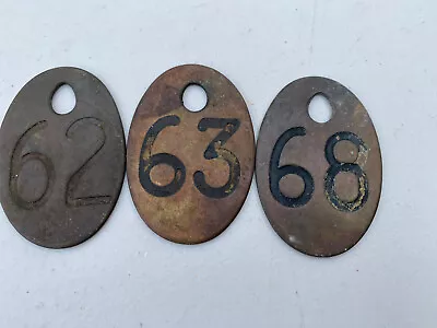 Vintage Antique Numbered Brass Metal Cow Tag Lot Of 3 Unpolished • $58