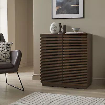 Walnut Effect Slatted Design Living Room Furniture Set TV Side Table Sideboard • £349