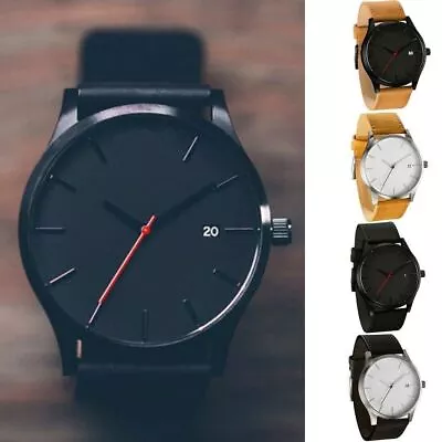 Mens Boys Leather Waterproof Watch Date Quartz Men Business Wrist Watches Gift • £5.49