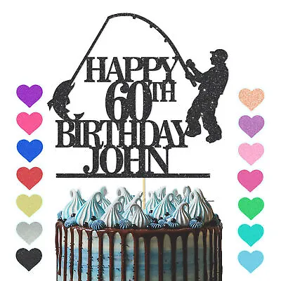 Fisherman Cake Topper Personalised Birthday Cake Decoration Dad Fishing Lover • £2.83