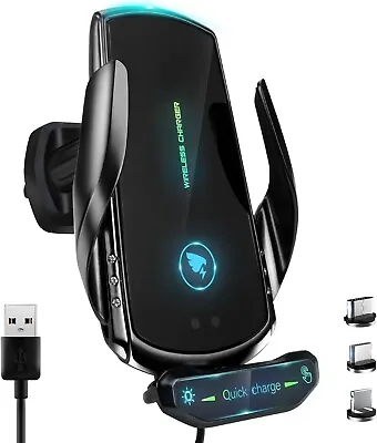 Wireless Car Charger [Electromagnetic Sense] Qi 15W Fast In Car Wireless Charge • £14.99