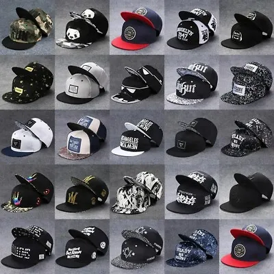 50+ Patterns Baseball Cap Snapback Flat Peak Men Women Hip Hop Rap Sport Hat • £8.95