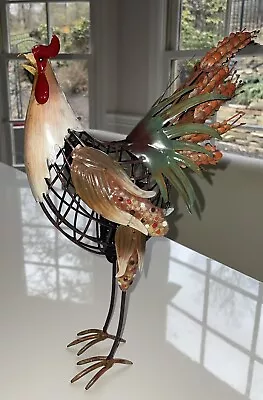Unique Painted Metal Rooster Decor Sculpture Art Home Statue ~15” Tall A Beauty • $45