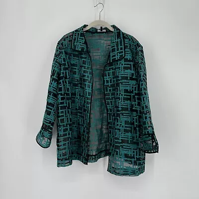 Ming Wang Jacket Women’s 0x Teal Black Sheer Open Workwear Business Office • $50