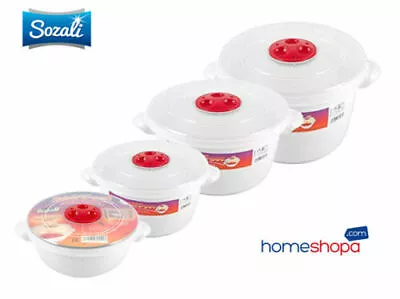 Plastic Microwave Heating Food Pot Bowl Round Container -  With Vented Clear Lid • £5.99