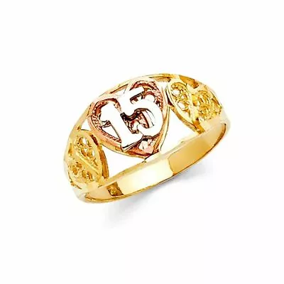 14k Gold Tri Color Band 3 Hearts 15 Años Ring Quinceañera Corazon Oro Anillo • $251.98