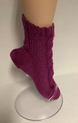 Cable Socks Bed Socks Handknitted /slipper Socks Damson 5-6 • £7.99