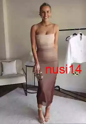 $63.99 • Buy Zara New Woman Strappy Midi Printed Tulle Dress Draped Darkbrown Xs-xxl 3067/254