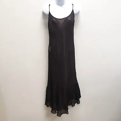 Maria Grachvogel Womens Beaded Midi Dress Size 18 Black Sleeveless Ruffle Tier • £57.71