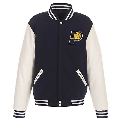 NBA Indiana Pacers Reversible Fleece Jacket PVC Sleeves Patches Logo Navy  • $119.99