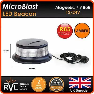 £27.99 • Buy R65 MICRO MAGNETIC AMBER LED BEACON Flashing Warning Strobe Light Bar 12/24v