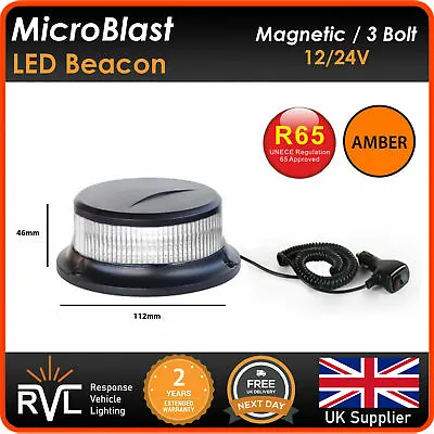 R65 MICRO MAGNETIC AMBER LED BEACON Flashing Warning Strobe Light Bar 12/24v • £27.99