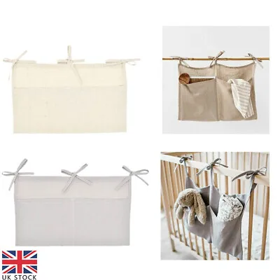 Linen Baby Crib Hanging Storage Bag Baby Cot Bed Organizer Toy Diaper Pocket • £6.57