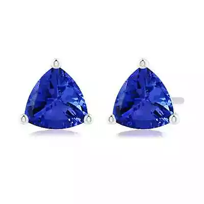 Natural Tanzanite Trillion Solitaire Stud Earrings In 14K Gold (Grade AAA 6MM) • $993.52