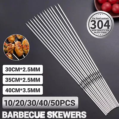 30/35/40cm Metal Kabob Skewers Flat BBQ Barbecue Skewer For Grilling Reusable • $8.49