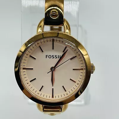 Fossil Watch Women Rose Gold Tone 32mm Round White Dial Bracelet New Battery • $19.95