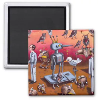 Square Magnet World Of Robots Is The Robots World 2 Inch Size Print Collectable • £19.28