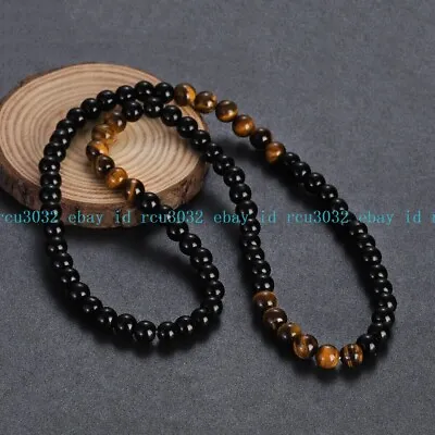 Mens Beads Necklace 8mm Black Obsidian Tiger Eye Healing Chakra Necklace 24'' • $7.50