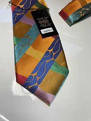 Nwt Verse 9 Multi Color Geometric Style Print Silk Designs Neck Tie & Hanky • $24.99