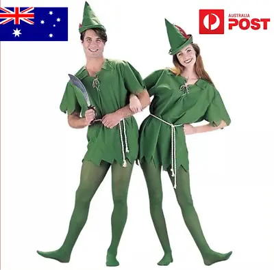 Adult Peter Pan Robin Hood Costume Green Elf Halloween Dress Up Party Unisex Man • $28.99