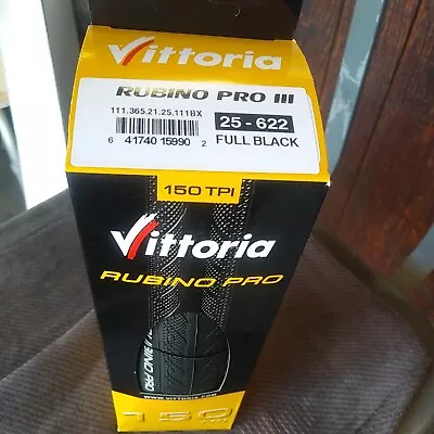 New Vittoria Rubino Pro III 700C X 25mm 150 TPI Folding Clincher Tire Full Black • $35.99